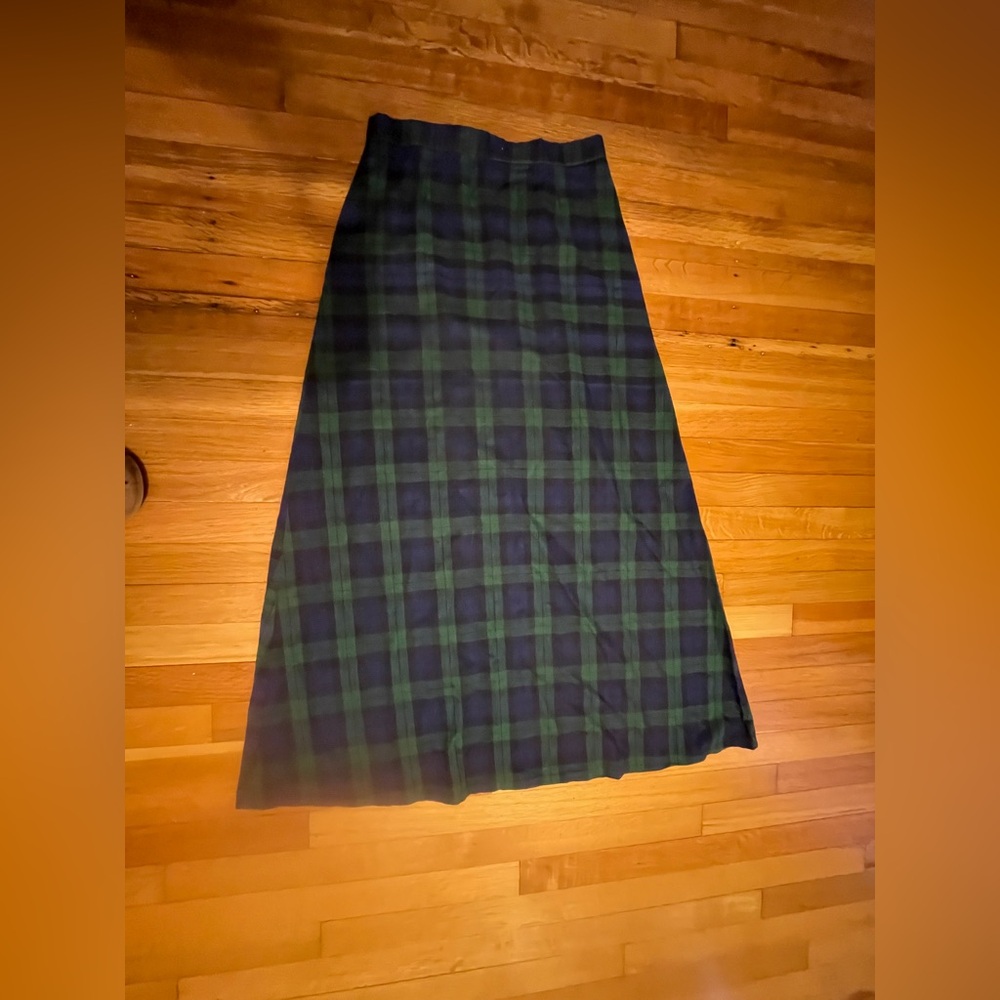 Vintage Plaid A-Line Skirt - Green and Blue